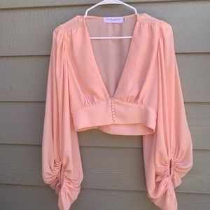 Pink crop top puff sleeves
